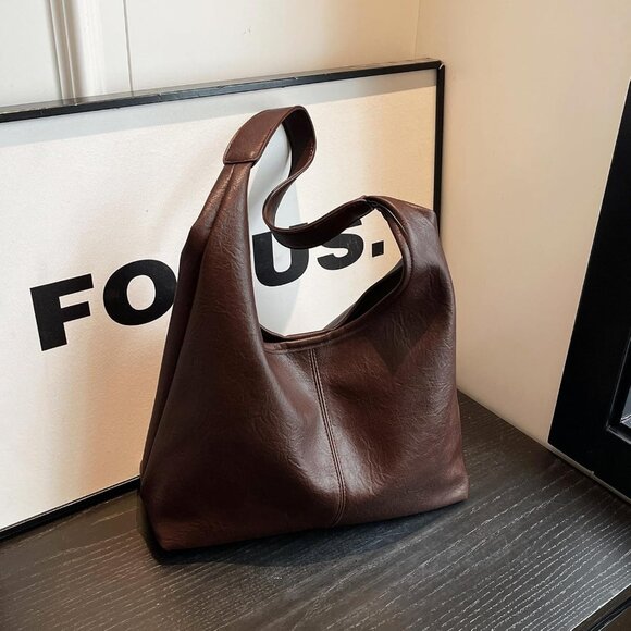 Leather Hobo Bags for Women Slouchy Tote Bag Retro PU Leather Purse Soft Shoulde - Picture 7 of 7